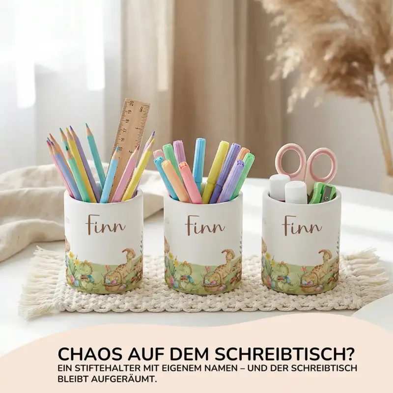 Personalisierter Stiftehalter Dinos Ostern aus Keramik - Wunschname - Kidsmood.de