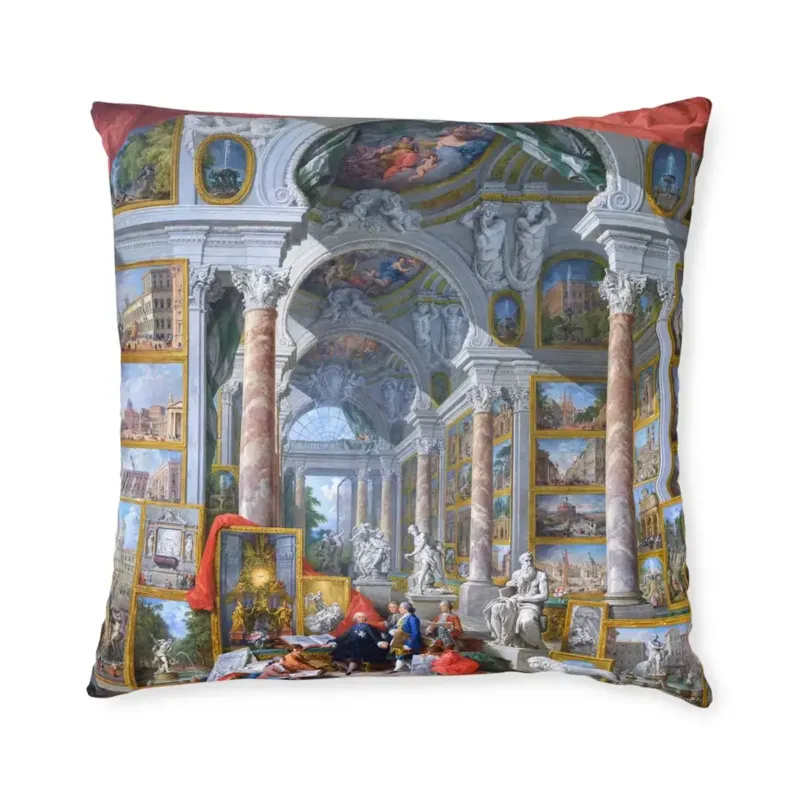 Modern Rome by Giovanni Paolo Panini art pillow featuring 18th-century Roman architectural gallery capriccio