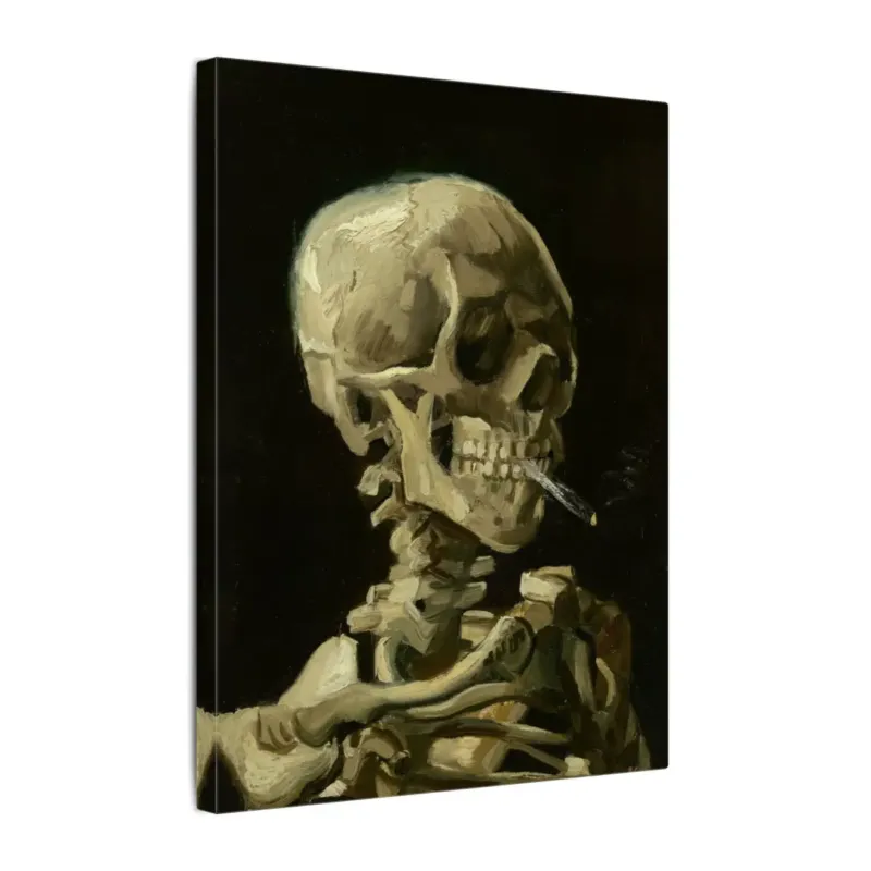 Van Gogh Skull of a Skeleton printed canvas showing a skull with cigarette detail against a dark background