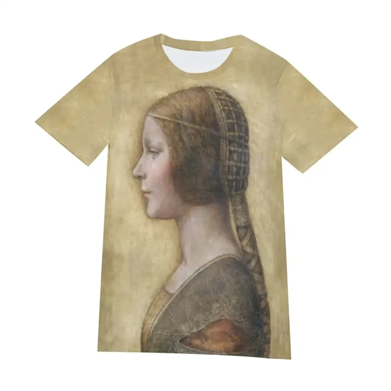 Front flat view of The Beautiful Princess cotton T-shirt with La Bella Principessa Renaissance portrait print